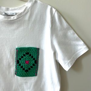Zara Cropped T-Shirt with Crocheted Pocket